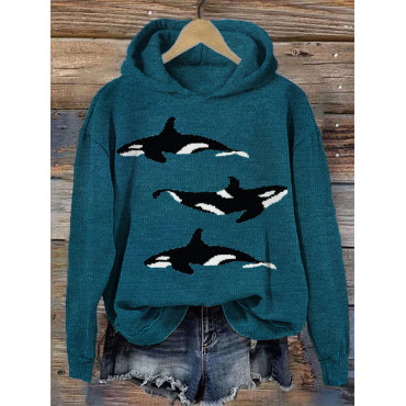 Ocean Whale Killer Knit Pattern Hoodie