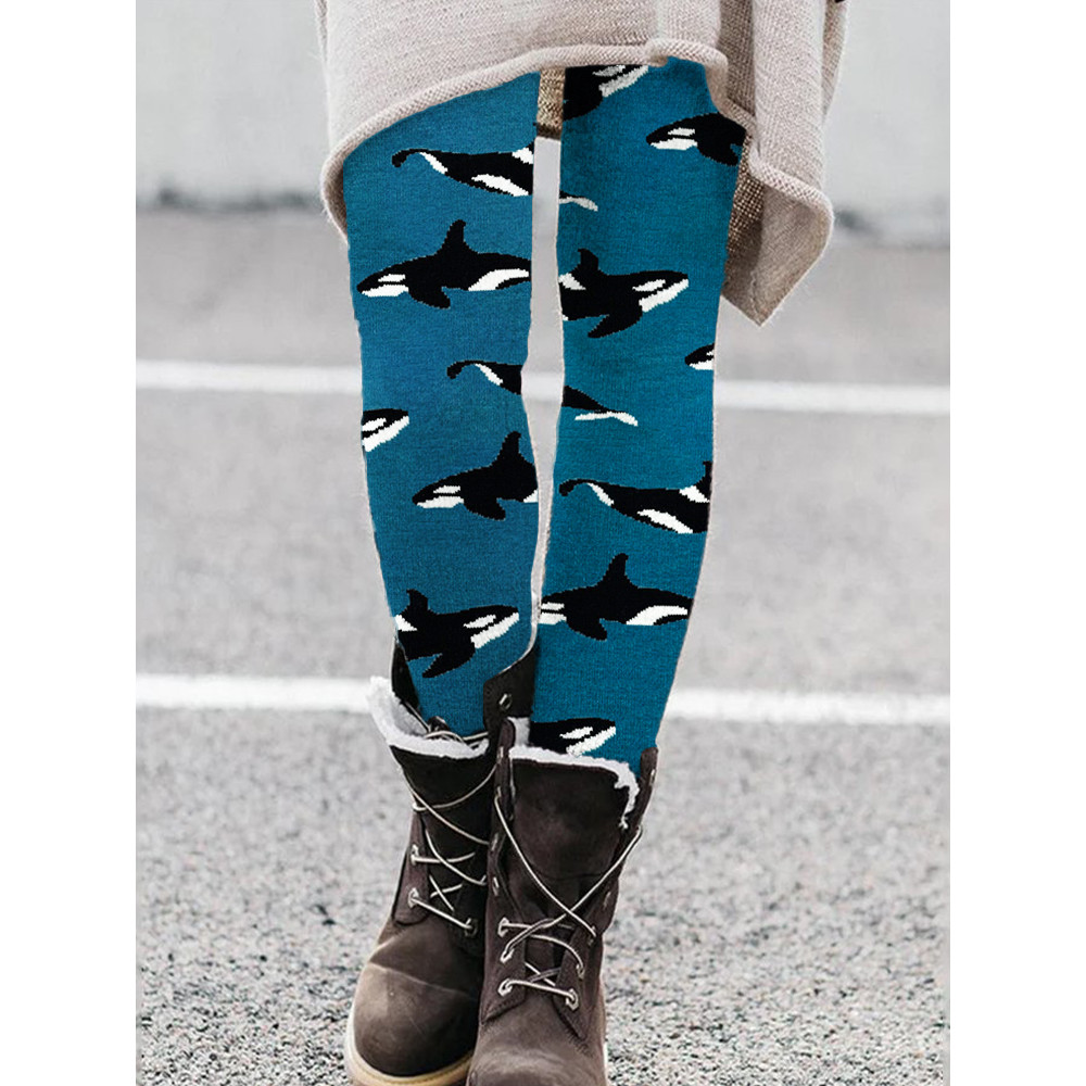 Ocean Whale Knit Art Pattern Leggings