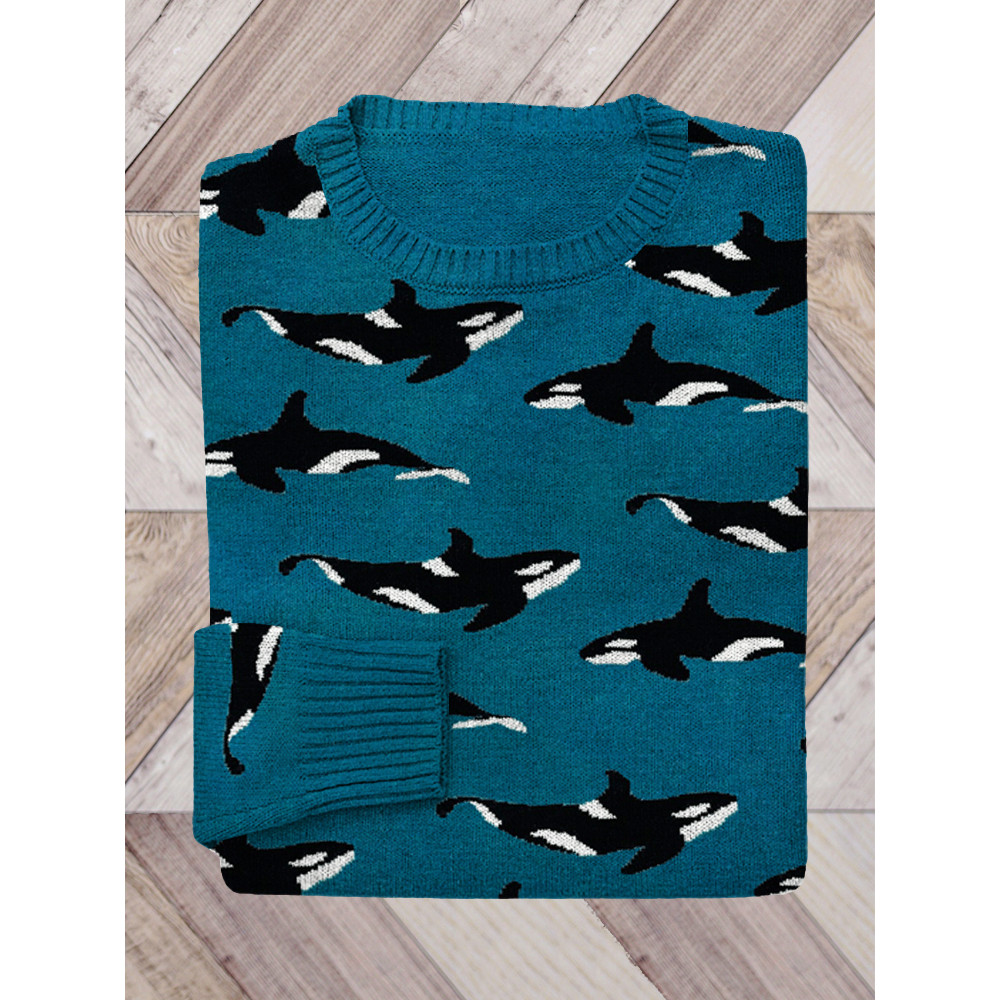 Ocean Whale Pattern Cozy Knit Sweater