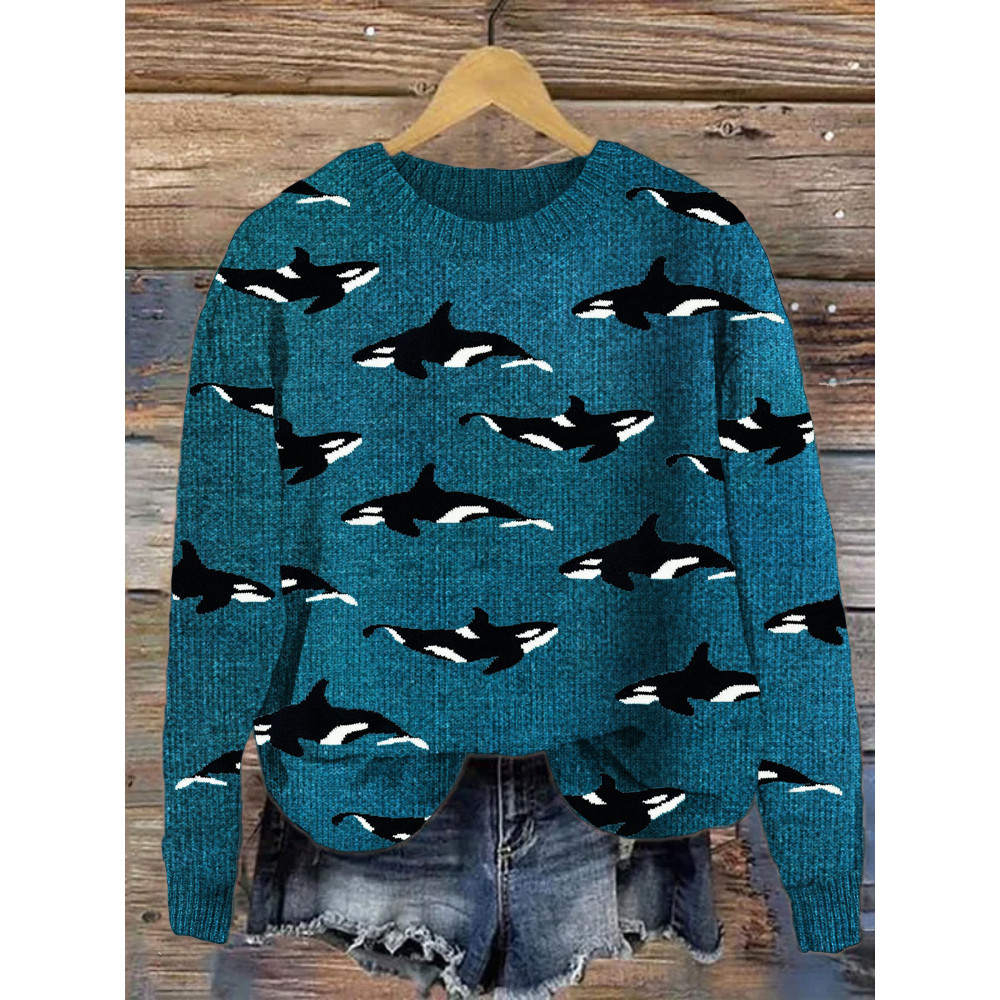 Ocean Whale Pattern Cozy Knit Sweater