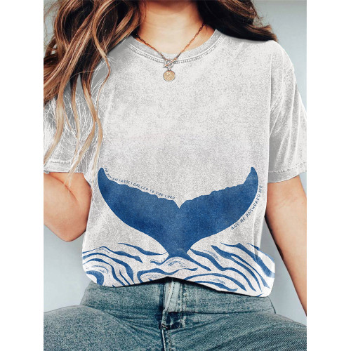Ocean Whale Tail Christian Art Print Casual Cotton T-Shirt