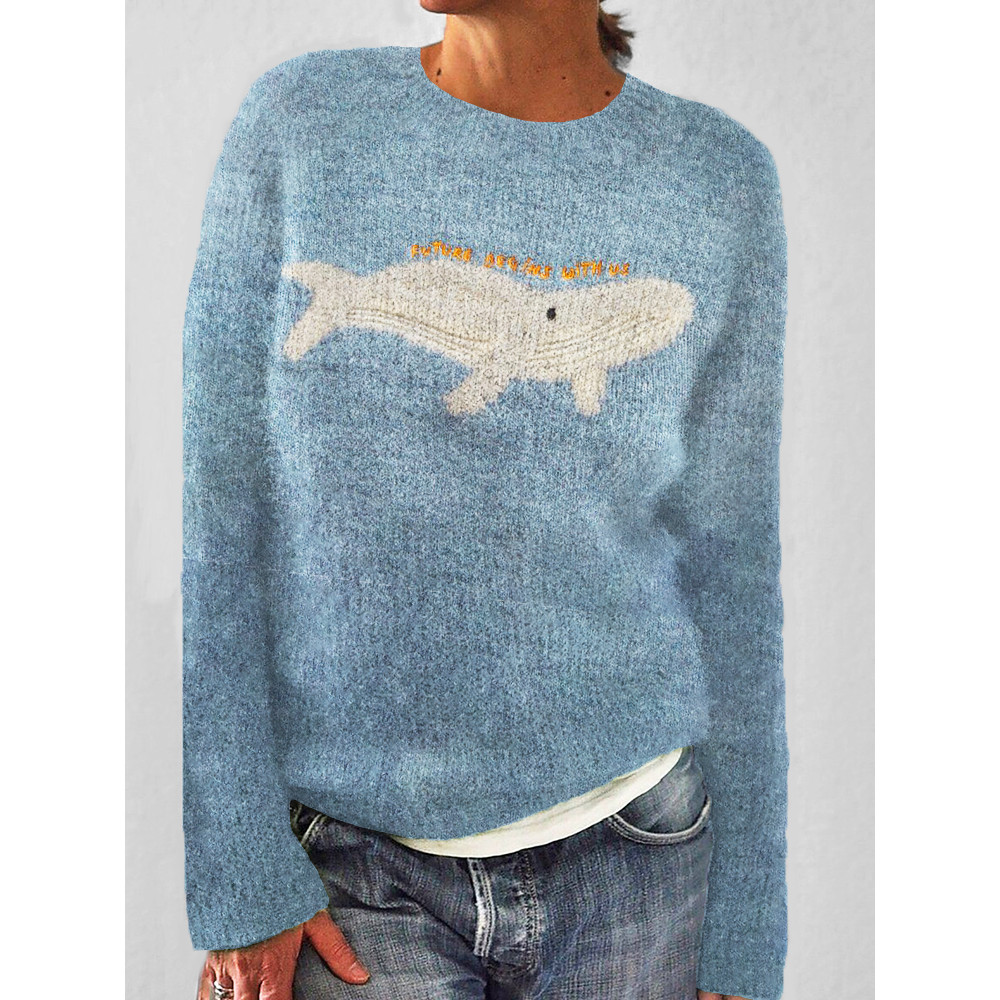 Ocean & Whale Pattern Cozy Knit Sweater