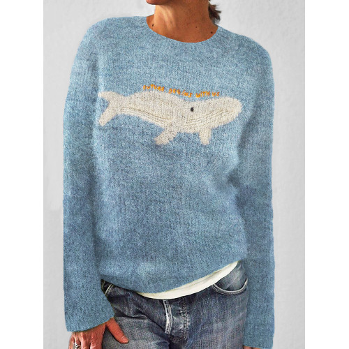 Ocean & Whale Pattern Cozy Knit Sweater