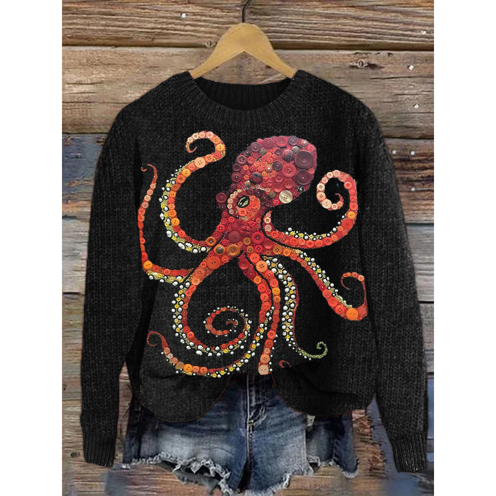 Octopus Butttons Art Cozy Knit Sweater