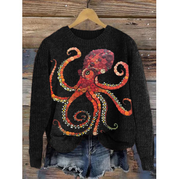 Octopus Butttons Art Cozy Knit Sweater