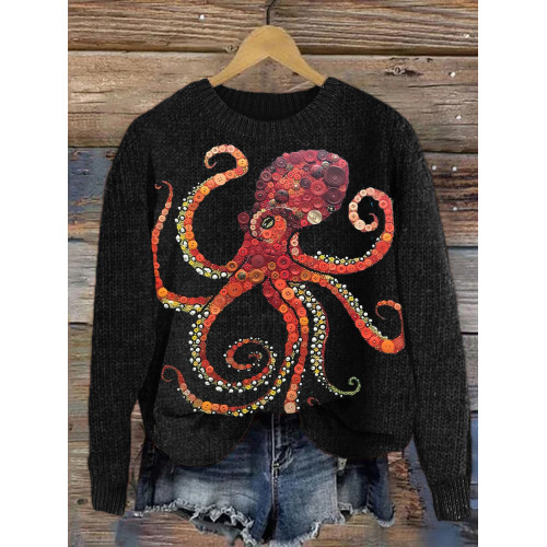 Octopus Butttons Art Cozy Knit Sweater