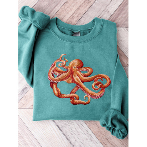 Octopus Embroidery Art Comfy Sweatshirt