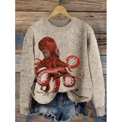 Octopus Felt Art Cozy Knit Sweater