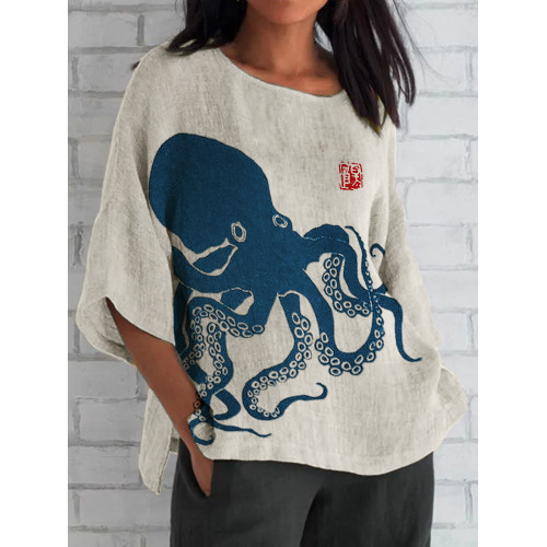 Octopus Japanese Lino Art Linen Blend Tunic