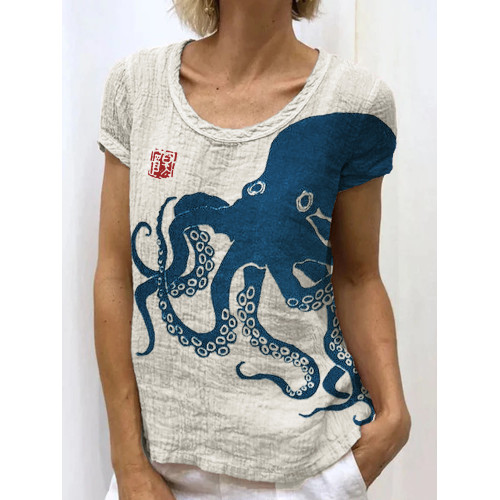 Octopus Japanese Lino Art Linen Blend Tunic