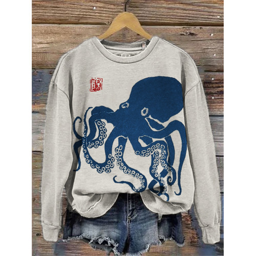 Octopus Japanese Lino Art Vintage Sweatshirt