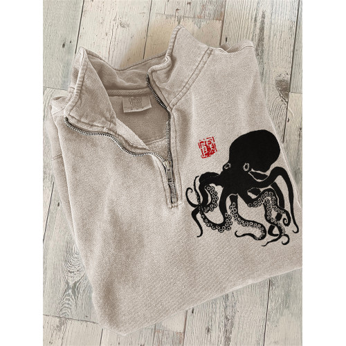 Octopus Japanese Lino Art Zip Up Sweatshirt