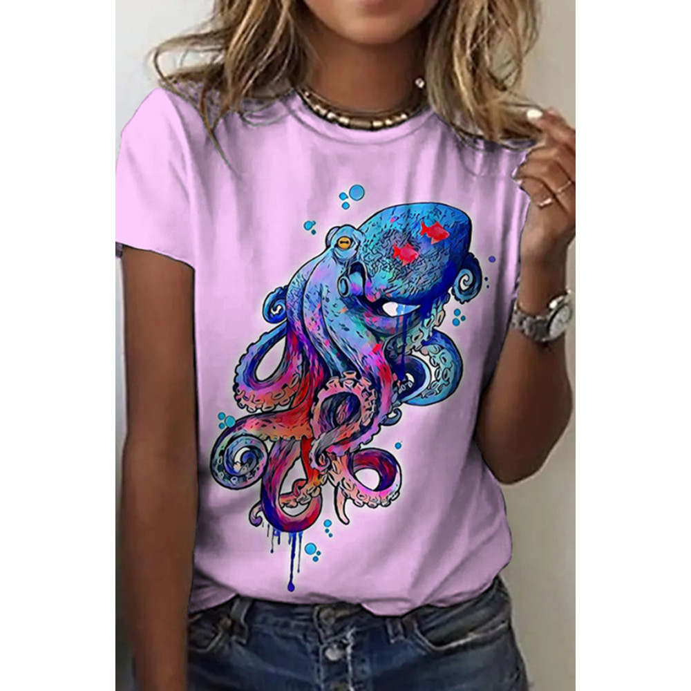 Octopus Print Casual Short Sleeve T-Shirt