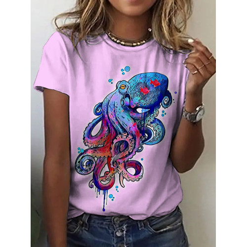 Octopus Print Casual Short Sleeve T-Shirt