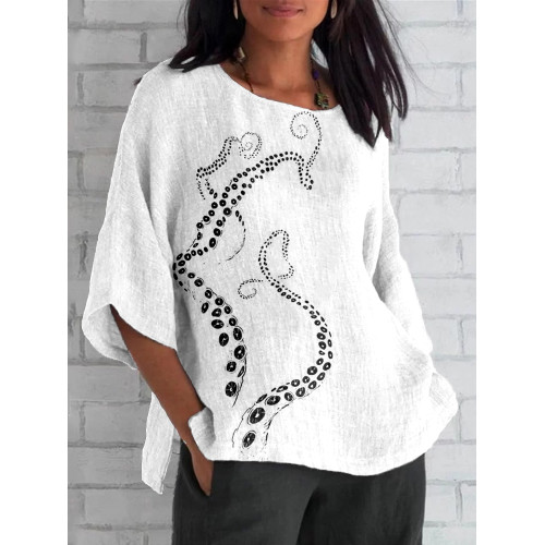 Octopus Tentacle Pattern Linen Blend Cozy Tunic