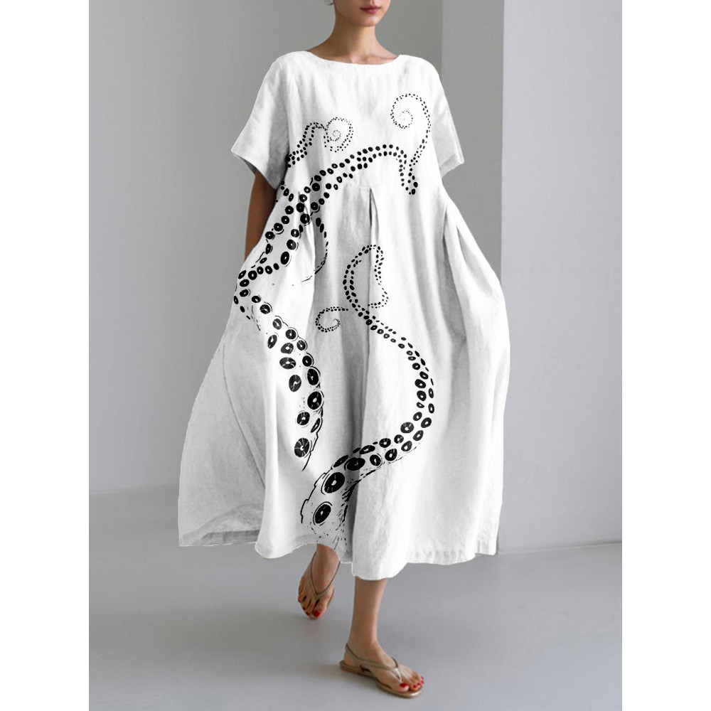 Octopus Tentacle Pattern Linen Blend Maxi Dress
