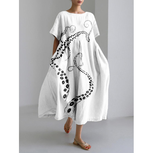 Octopus Tentacle Pattern Linen Blend Maxi Dress