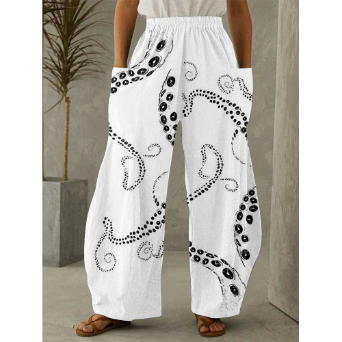 Octopus Tentacle Pattern Print Wide Leg Casual Pants