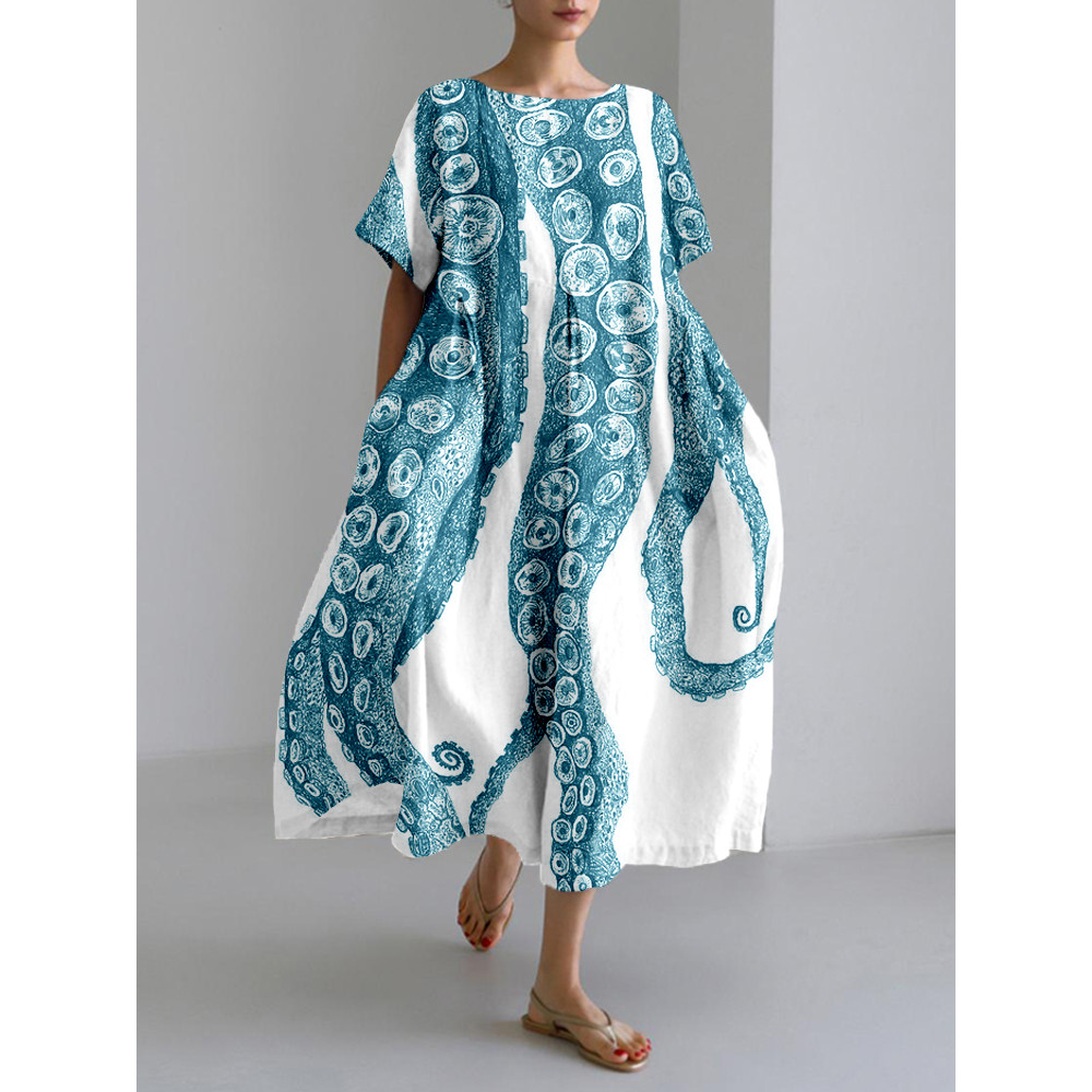 Octopus Tentacles Art Linen Blend Cozy Maxi Dress