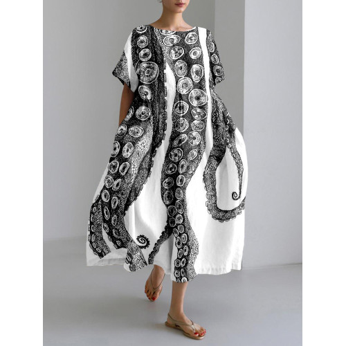 Octopus Tentacles Art Linen Blend Cozy Maxi Dress