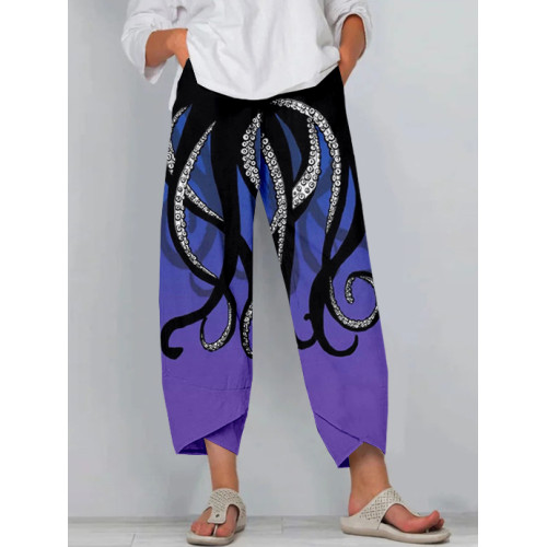 Octopus Tentacles Gradient Art Cropped Casual Pants