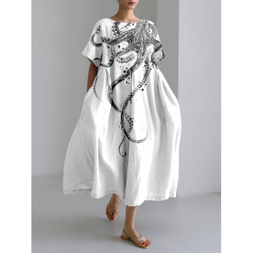 Octopus Tentacles Pattern Linen Blend Maxi Dress