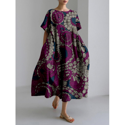 Octopus Tentacles Pattern Linen Blend Maxi Dress