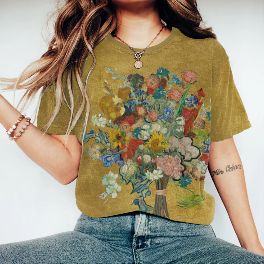 Oil Painting Flowers Art Vintage T Shirt