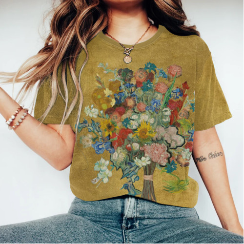 Oil Painting Flowers Art Vintage T Shirt
