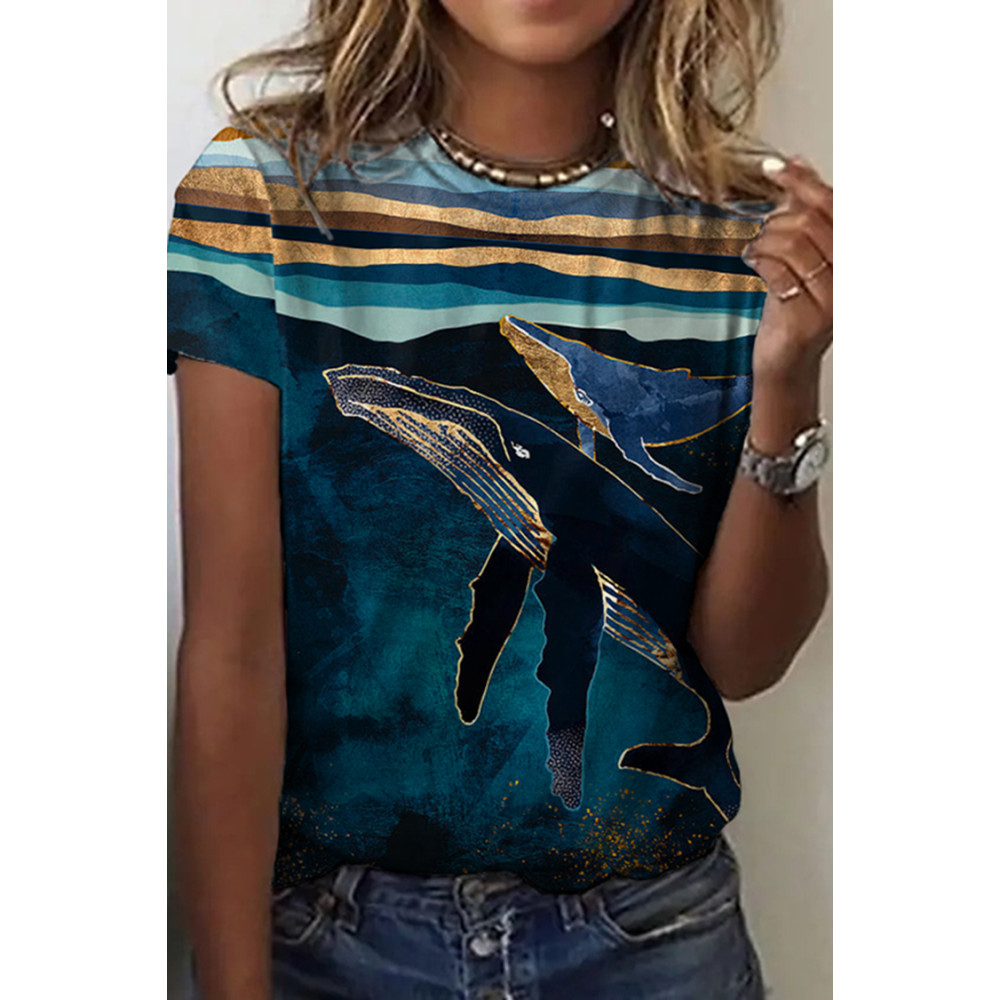 Oil Painting Whale Print Short Sleeve T-Shirt