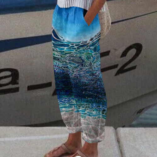 Ombre Abstract Sea Ripple Art Print With Pocket Trousers