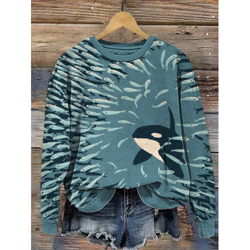 Orca And Herring Art Print Casual Cozy Sweatshirt