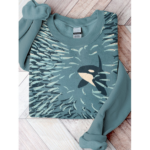 Orca And Herring Ball Art Print Casual Cozy Sweatshirt
