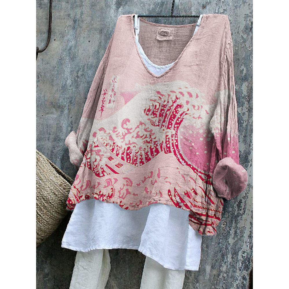 Pink The Great Wave off Kanagawa Flowy Tunic