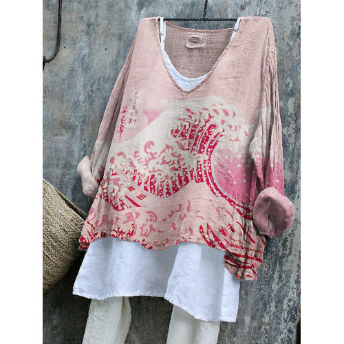 Pink The Great Wave off Kanagawa Flowy Tunic