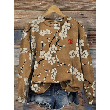 Plum Blossom Japanese Lino Art Comfy Sweatshirt