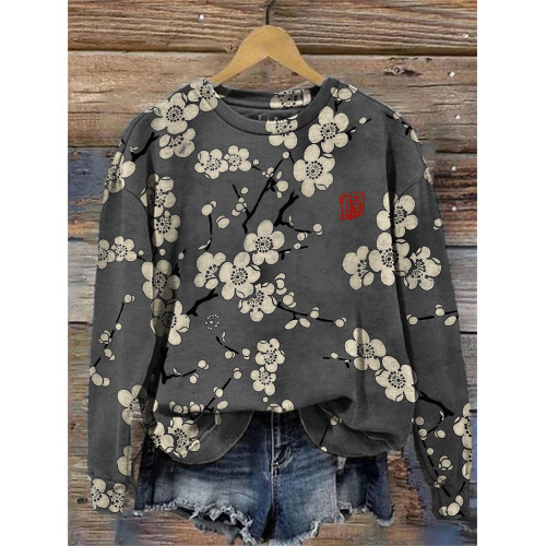 Plum Blossom Japanese Lino Art Comfy Sweatshirt
