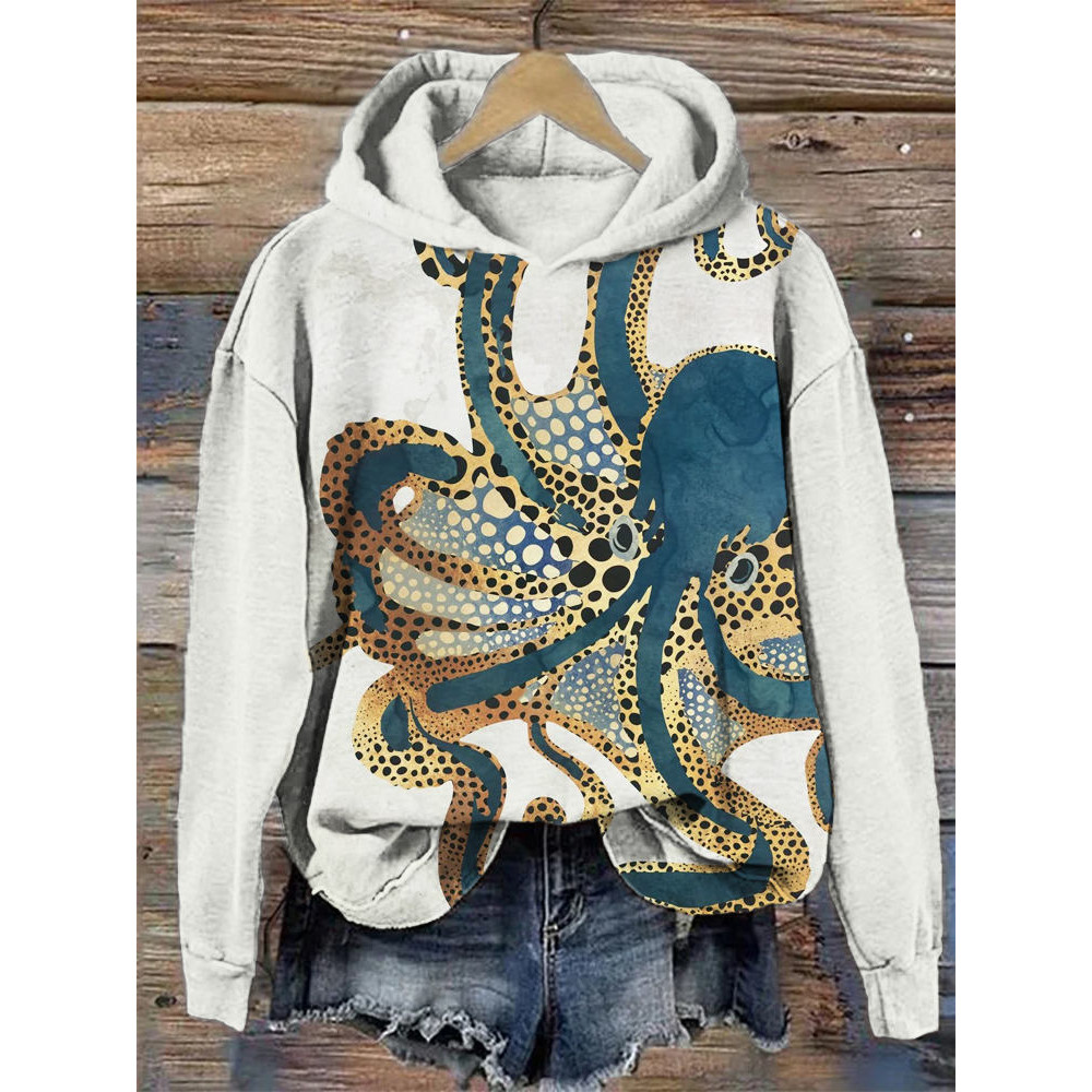 Poison Octopus Print Hooded Sweatshirt