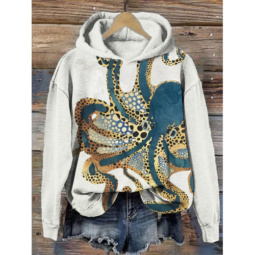 Poison Octopus Print Hooded Sweatshirt