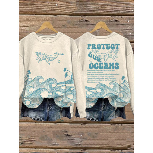 Protect Our Oceans whale wave print sweatshirt