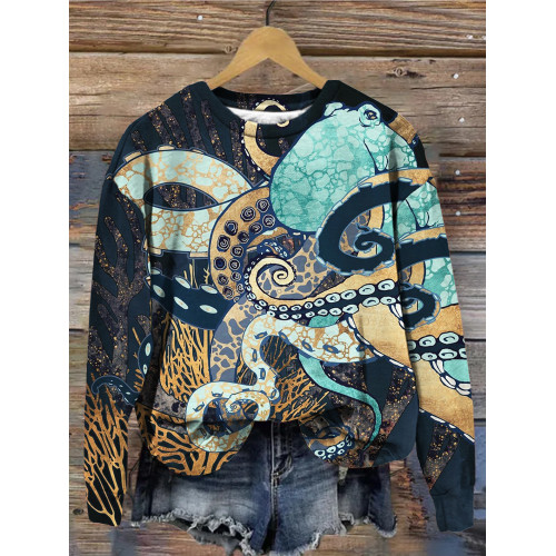 Psychedelic Seascape Octopus Art Sweatshirt