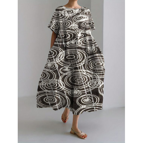 Raining Ripples Lino Pattern Linen Blend Maxi Dress