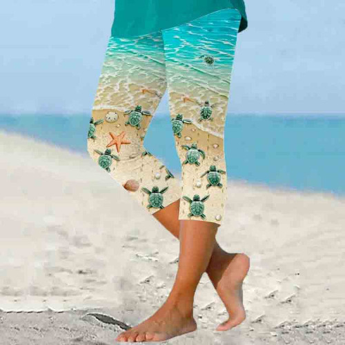 Resort Turtle Print Cropped Leggings