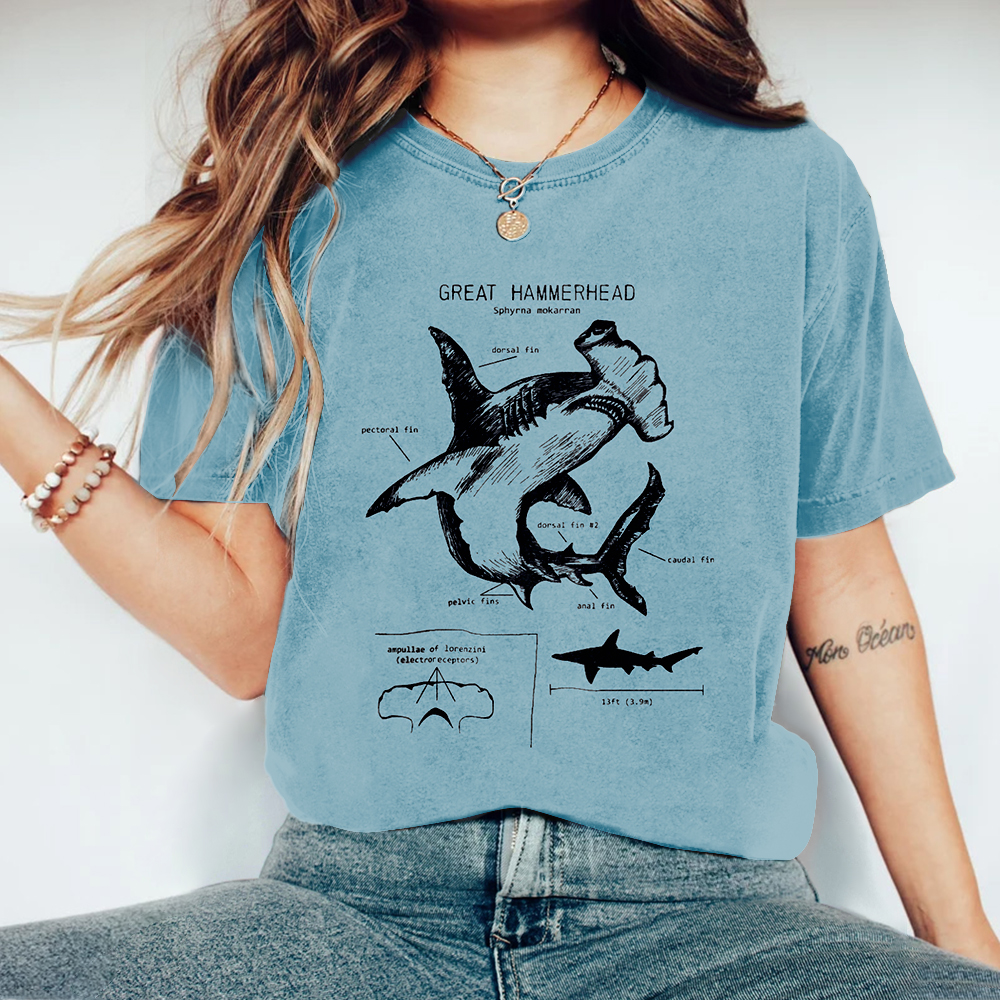 Retro Ocean Great Hammerhead Fish Sharks Art Print T-Shirt