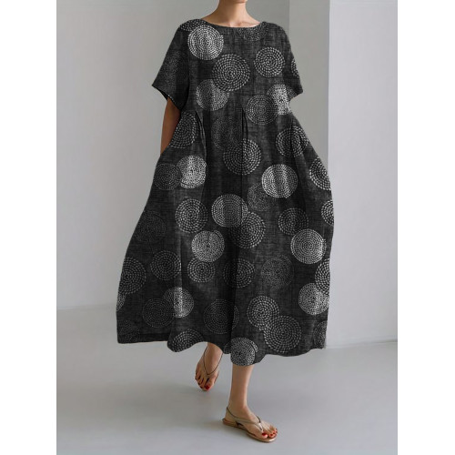 Ripples Inspired Japanese Pattern Linen Blend Maxi Dress