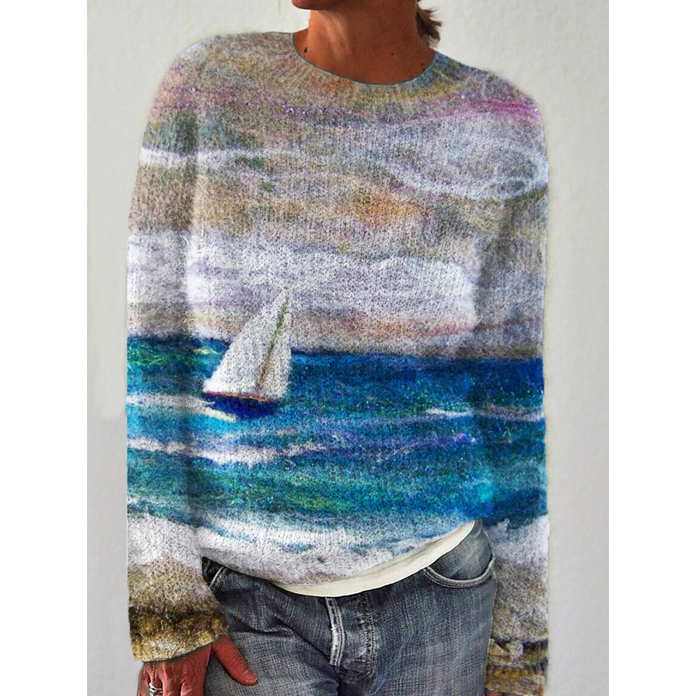 Sailboat on the Sea Wool Art Cozy Sweater
