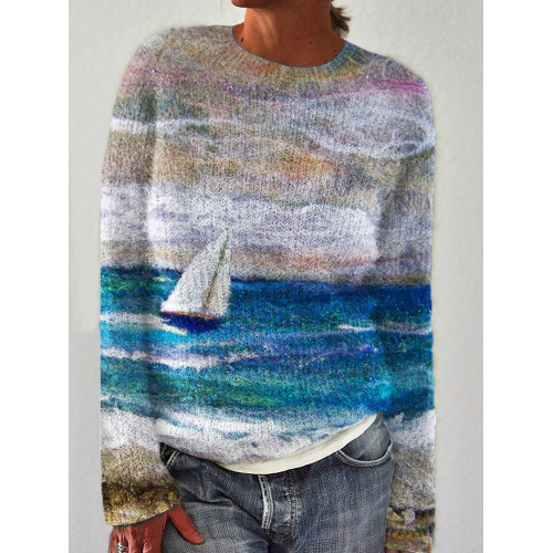 Sailboat on the Sea Wool Art Cozy Sweater
