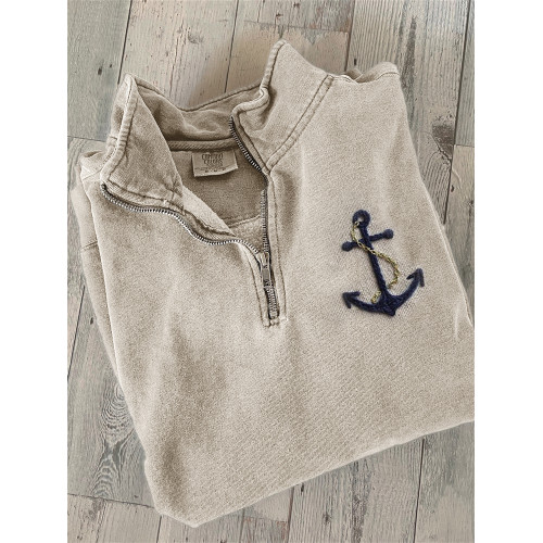Sailor Anchor Embroidery Art Zip Up Sweatshirt