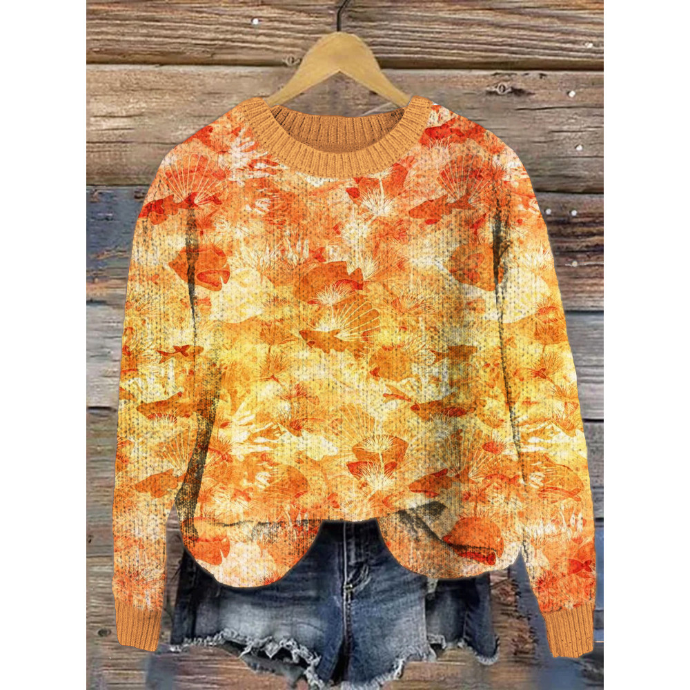Sea Animals Tie-Dye Pattern Cozy Knit Sweater
