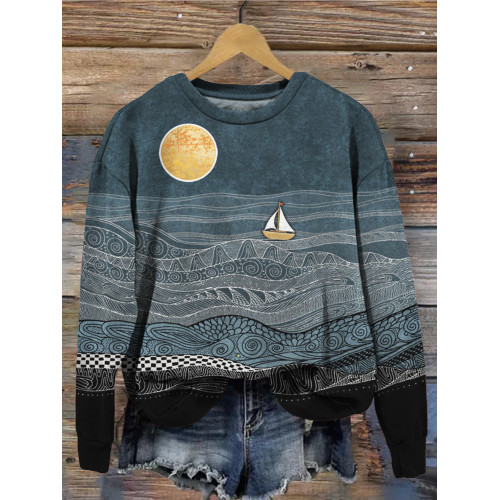 Sea Boat Art Graphic Vintage Comfy Sweatshirt